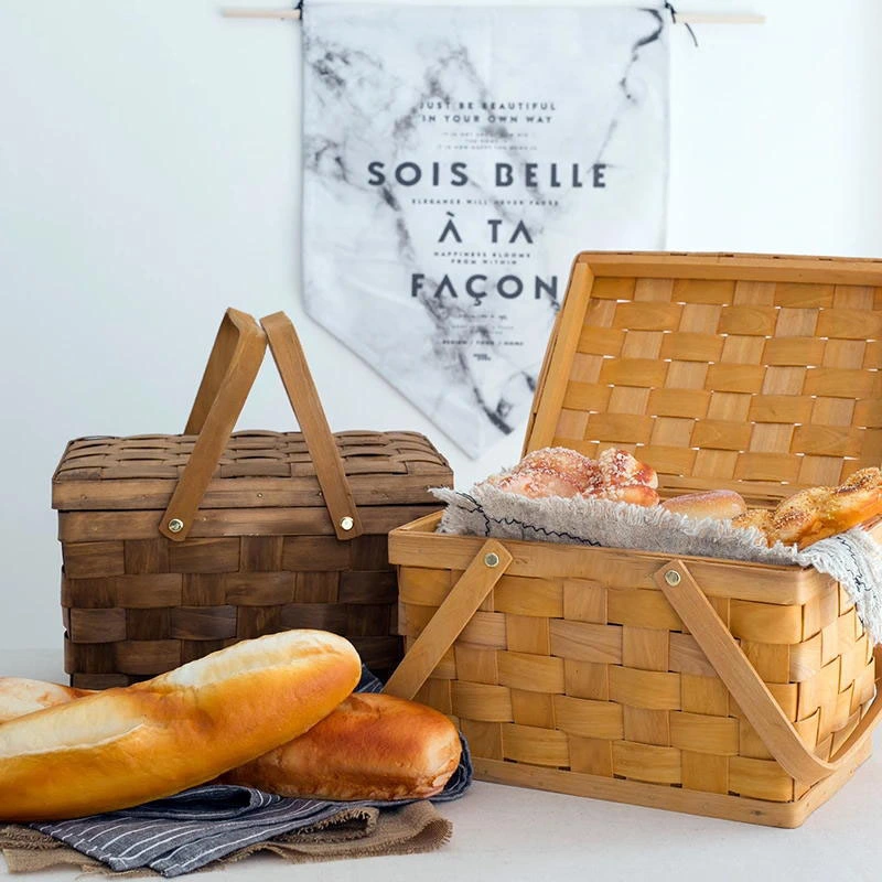 France Style Picnic Basket Bread Baskets Hiking Storage Box Cake Table Decorating Food Photography Hand Basket