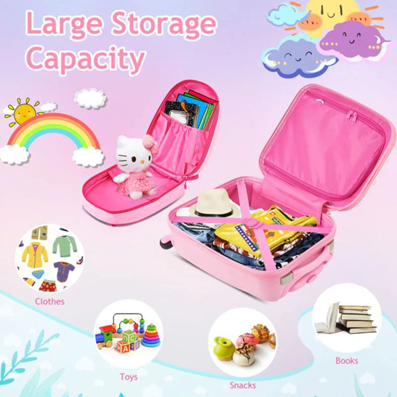 2022 Custom Cute Kids Kid′s ABS Luggage Bags Cases with Wheels for Girls School Lazy Trolley Travel Luggage Bag