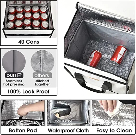 Collapsible and Insulated Large 40 Can Camping Cooler Bag Leakproof/ Easy Clean with Removable Shoulder Strap for BBQ/Hiking/Family Outdoor Activities