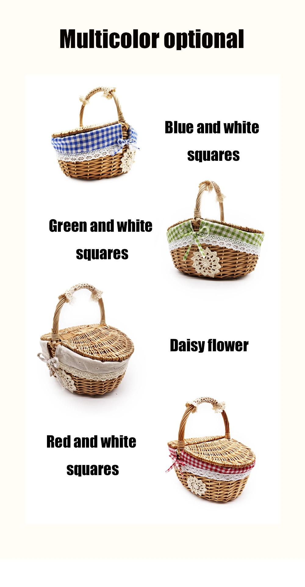 Customized Color Insulated Wicker Picnic Basket with a Foldable Wood Lid