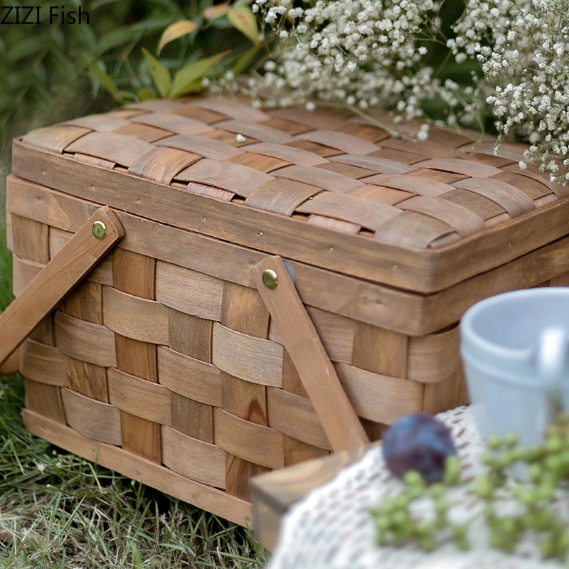 France Style Picnic Basket Bread Baskets Hiking Storage Box Cake Table Decorating Food Photography Hand Basket