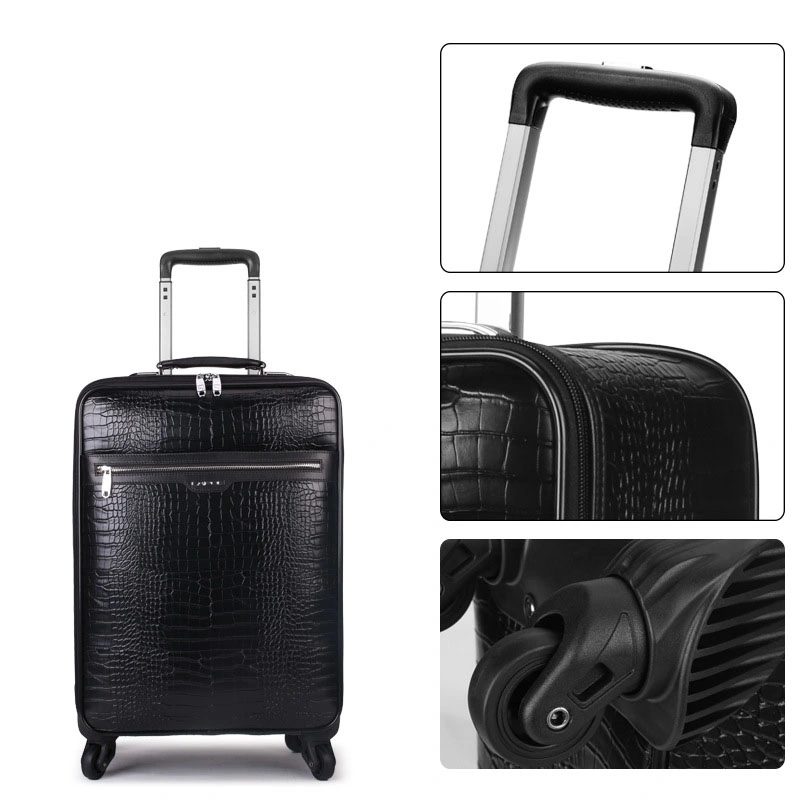 PVC PU Leather Wheeled Trolley Luggage Business Travel Suitcase Bag Case (CY6916)