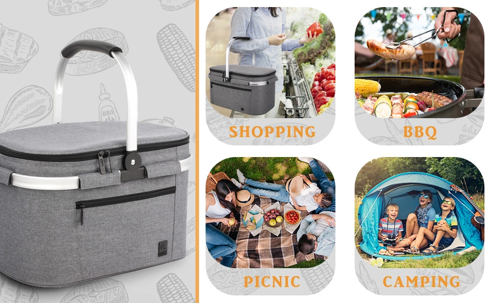 Customized Folding Collapsible Travel Insulated Thermal Cooler Bag Picnic Basket